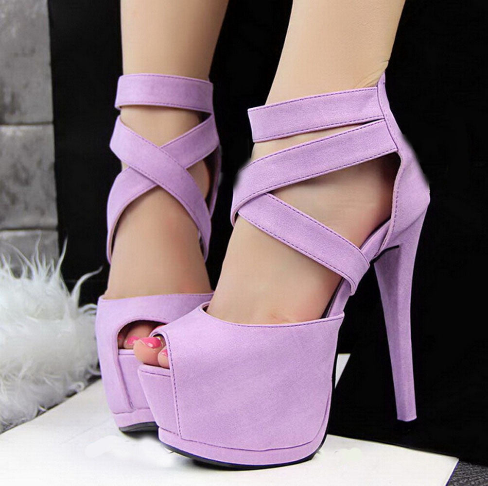 Womens Open Toe High Heels Platform Ankle Strap velvet shoes