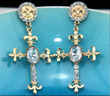 ZARA ELEGANT BAROQUE STYLE CLEAR CROSS DROP DANGLE