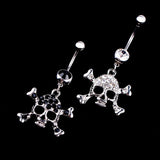 Rhinestone Skull Dangle Ball Barbell Bar Belly Button Navel Ring Body Piercing