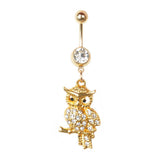 Belly Button Or Owl Flared Gem Dangle Barbell Navel