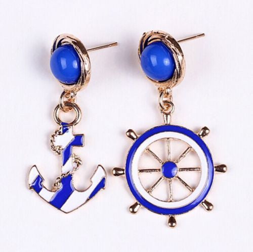 Women Trendy Navy Anchor Long Drop Earrings