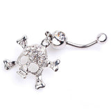 Rhinestone Skull Dangle Ball Barbell Bar Belly Button Navel Ring Body Piercing