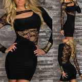 Women Lace Long Sleeve Backless Party Cocktail Club Mini Dress New Fashion