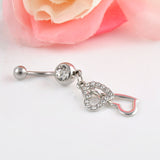 1pc heartCrystal Button Dangle Barbell Bar Belly