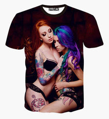 Men Slim Sleeve Casual T-Shirt two sexy girls