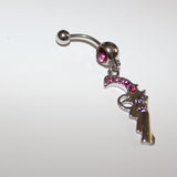 pink gun Barbell Bar Belly Navel Ring Body Piercing