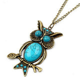 Fashion Retro Owl Turquoise Crystal Eyes Long Charm Pendant Necklace Rhinestone